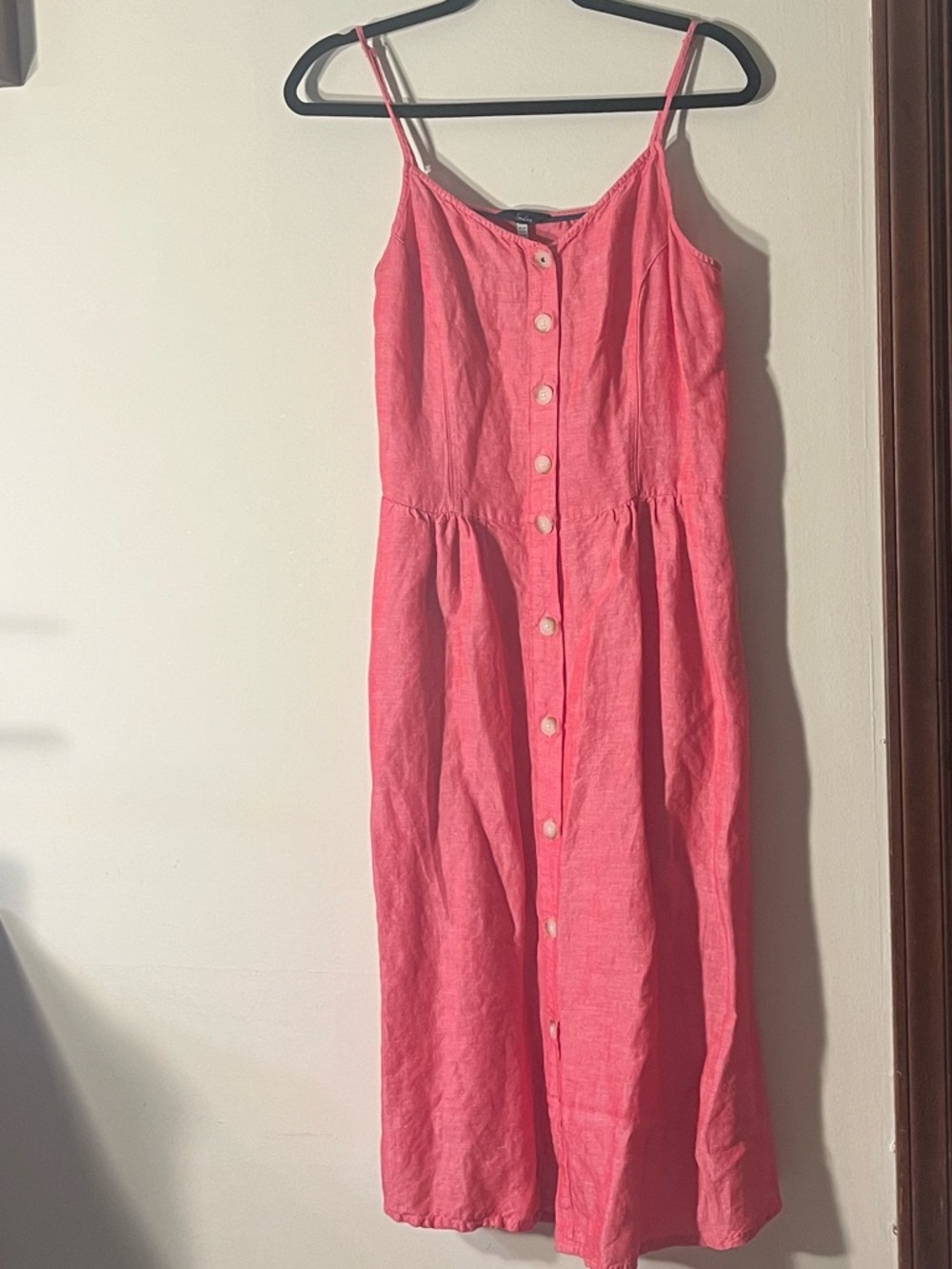 Joules Linen Heathered Red Button-Front Coastal Midi Dress - Picture 3 of 6